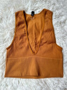 Out From Under Urban Outfitters Rust Orange Ribbed V-Neck Crop Tank Top Small